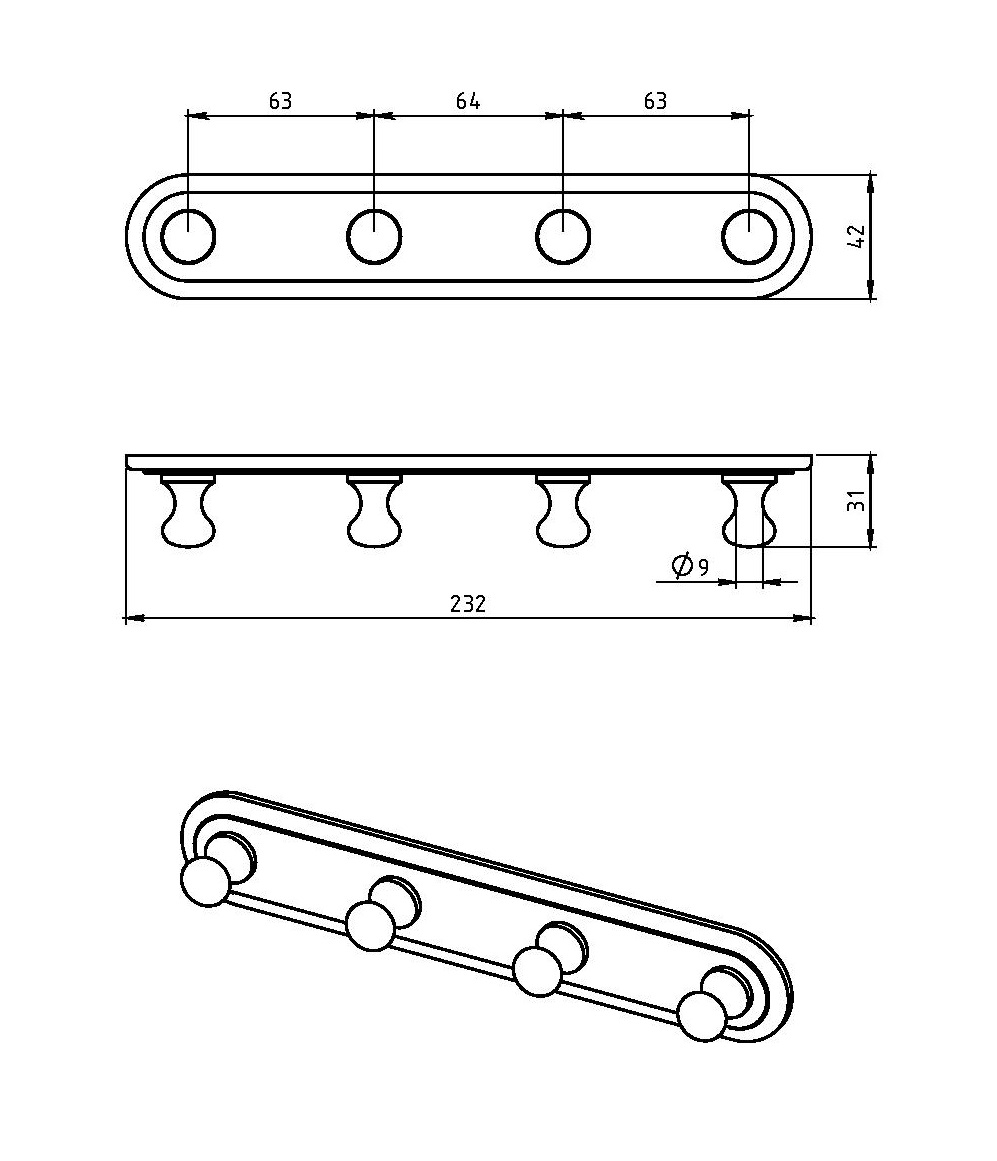 Крючок четверной Novaservis  Metalia 1 6143.0  хром 61430 - Вид №1