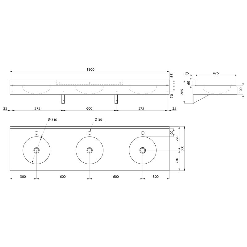 121750 Коллективный умывальник TRIPLO RP DELABIE  - Вид №1