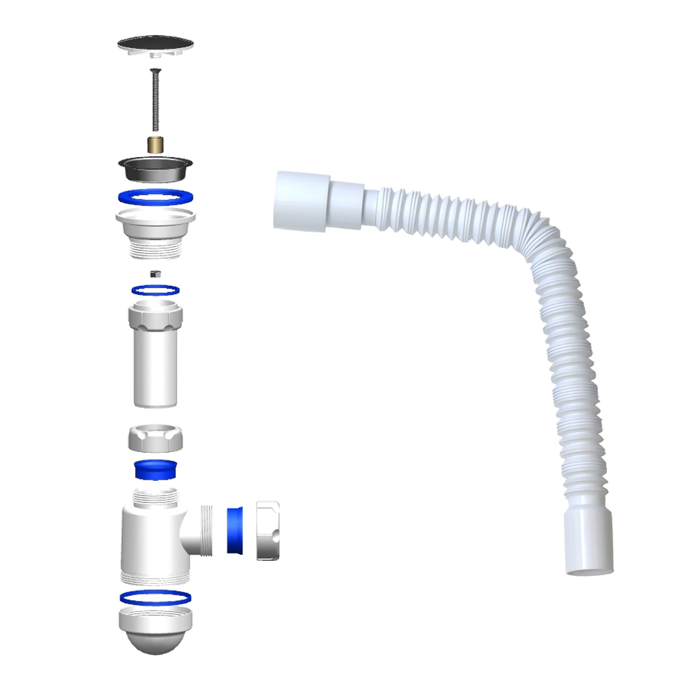 Сифон для раковины с донным клапаном (хром) без перелива 330307Ch MELANA MLN-330307Ch - Вид №2