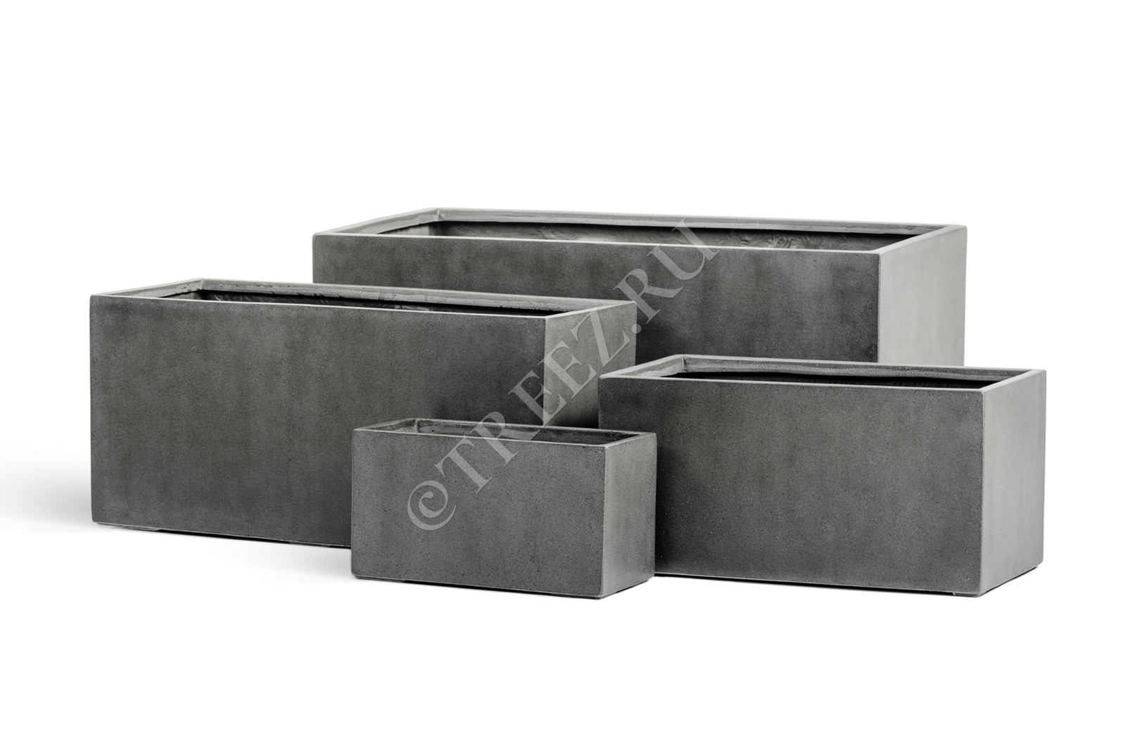41.3319-02-019-GR-040 Кашпо  Effectory - серия Beton - Низкий прямоугольник - Тёмно-серый бетон Цветочная коллекция 