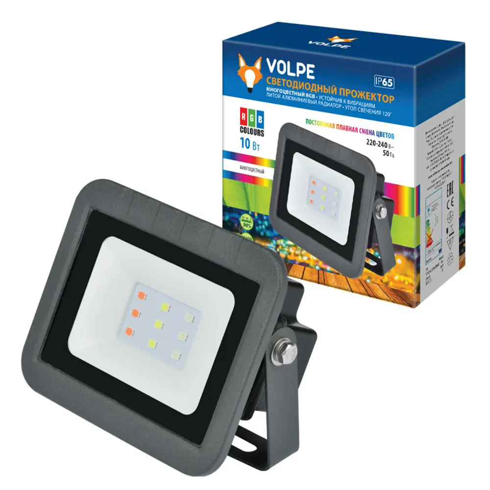 Прожектор светодиодный уличный RGB Volpe Q511 SMD 10 Вт IP65, постоянная плавная смена цветов, пульт д/у STLM-2166714 - Вид №2
