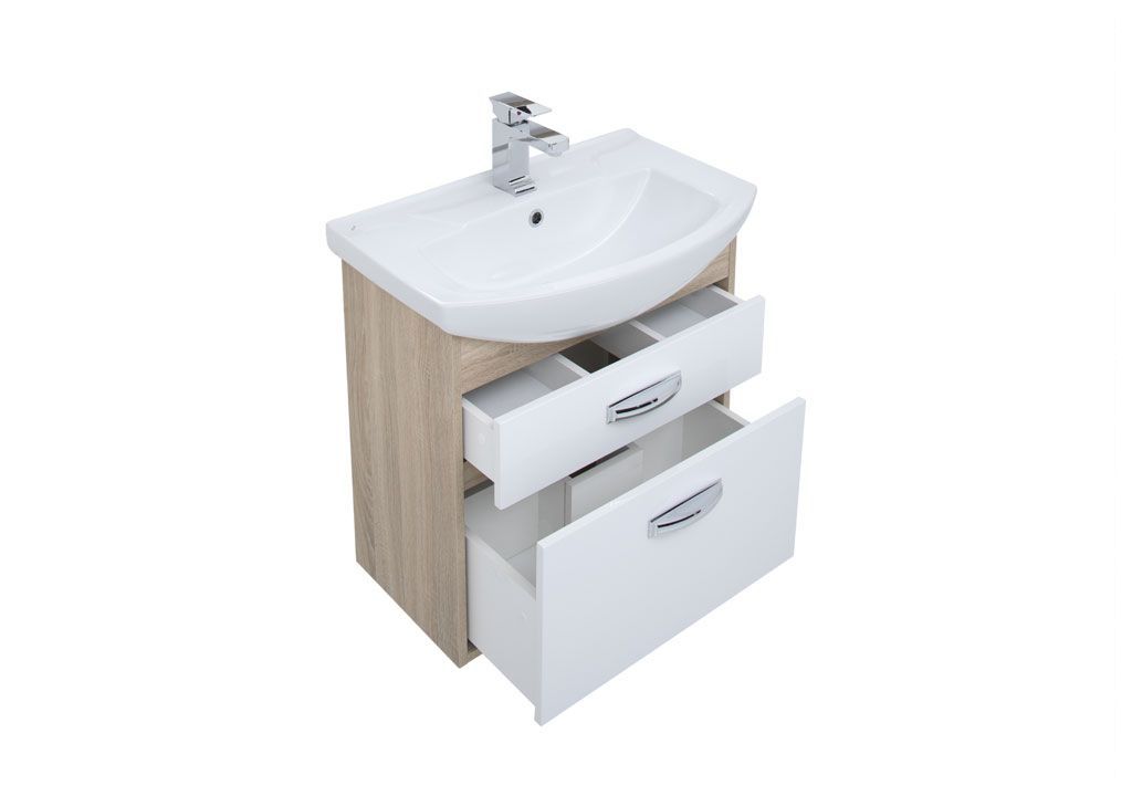 Тумба под раковину Aquanet Грейс 65 дуб сонома/белый (2 ящика) sun-id-270505 - Вид №3