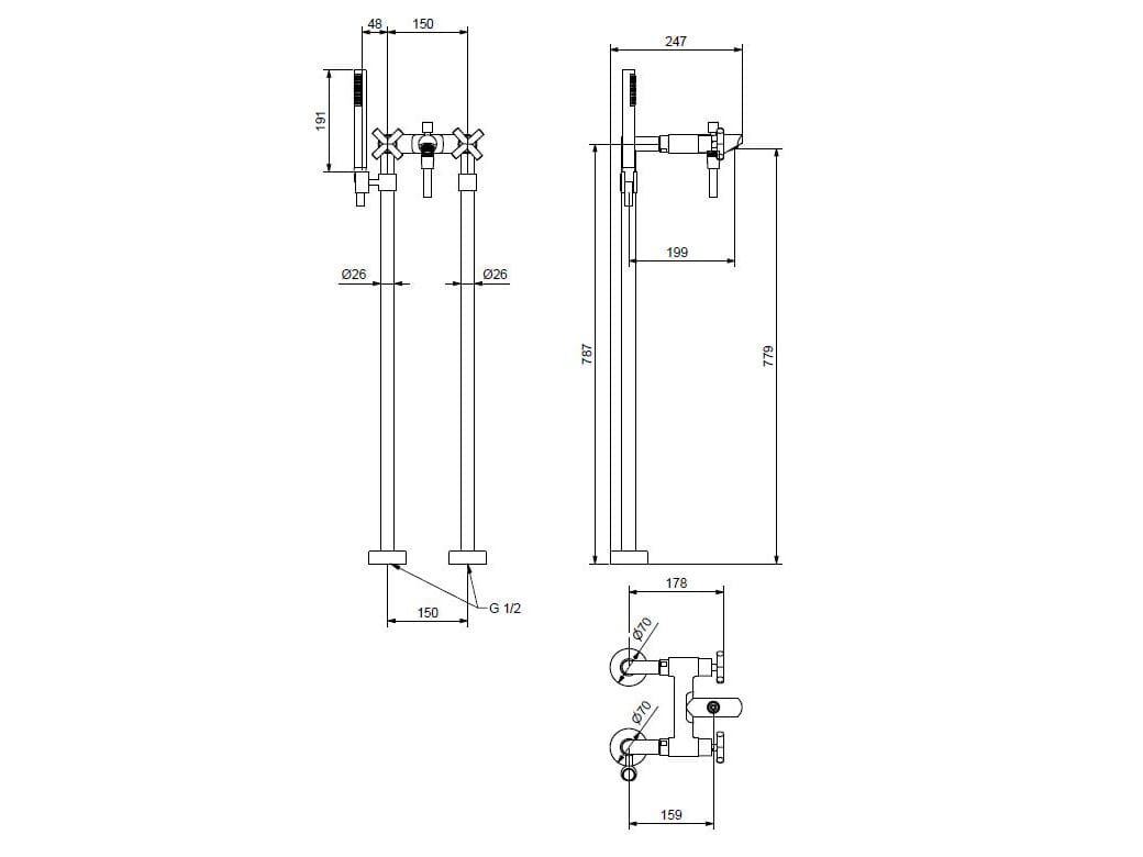 Смеситель для ванны из хромированной латуни Bugnatese Rodos ARCH-00107676 - Вид №2