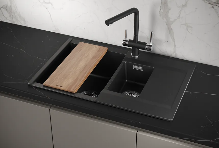 ES-7808, ШВАРЦ (чёрный металлик), кухонная мойка, кварц GRANULA Estetica 7808-ST284