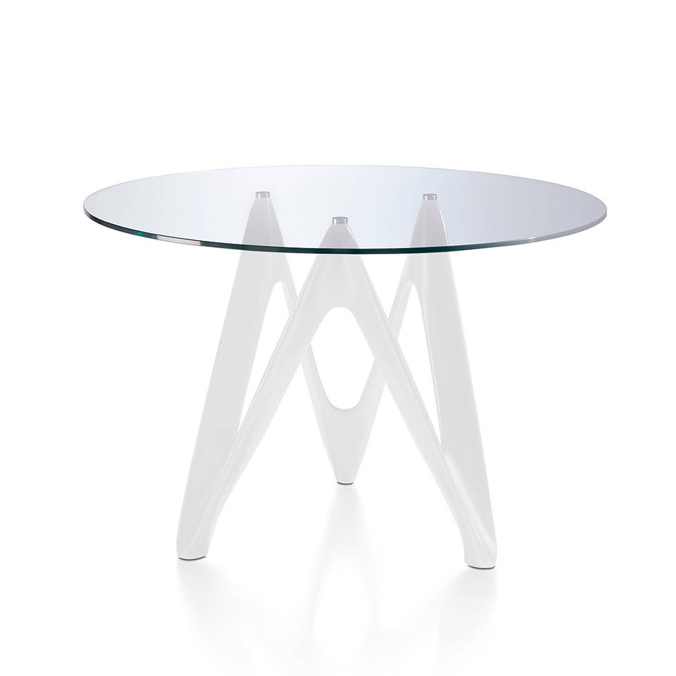 077732 Стол круглый стеклянный с белыми ножками d140 Angel Cerda B063 