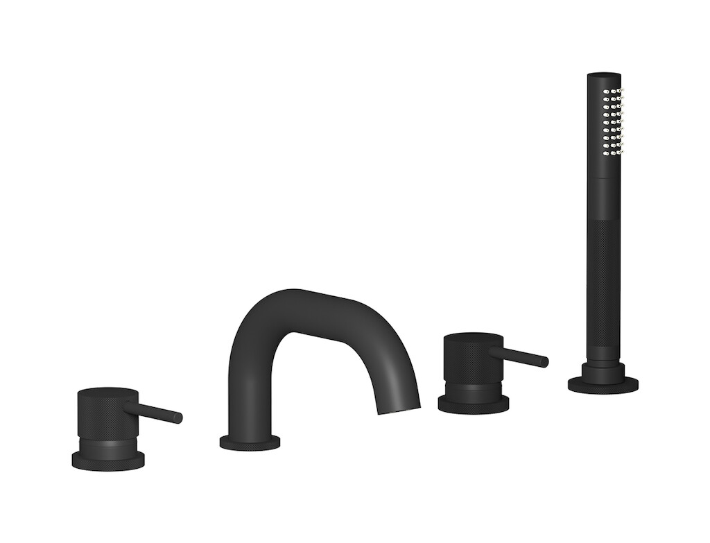 Смеситель на бортик ванной на 5 отверстий с дивертером и душевым гарнитуром. WE ARE IB id396np Matt Black Industria