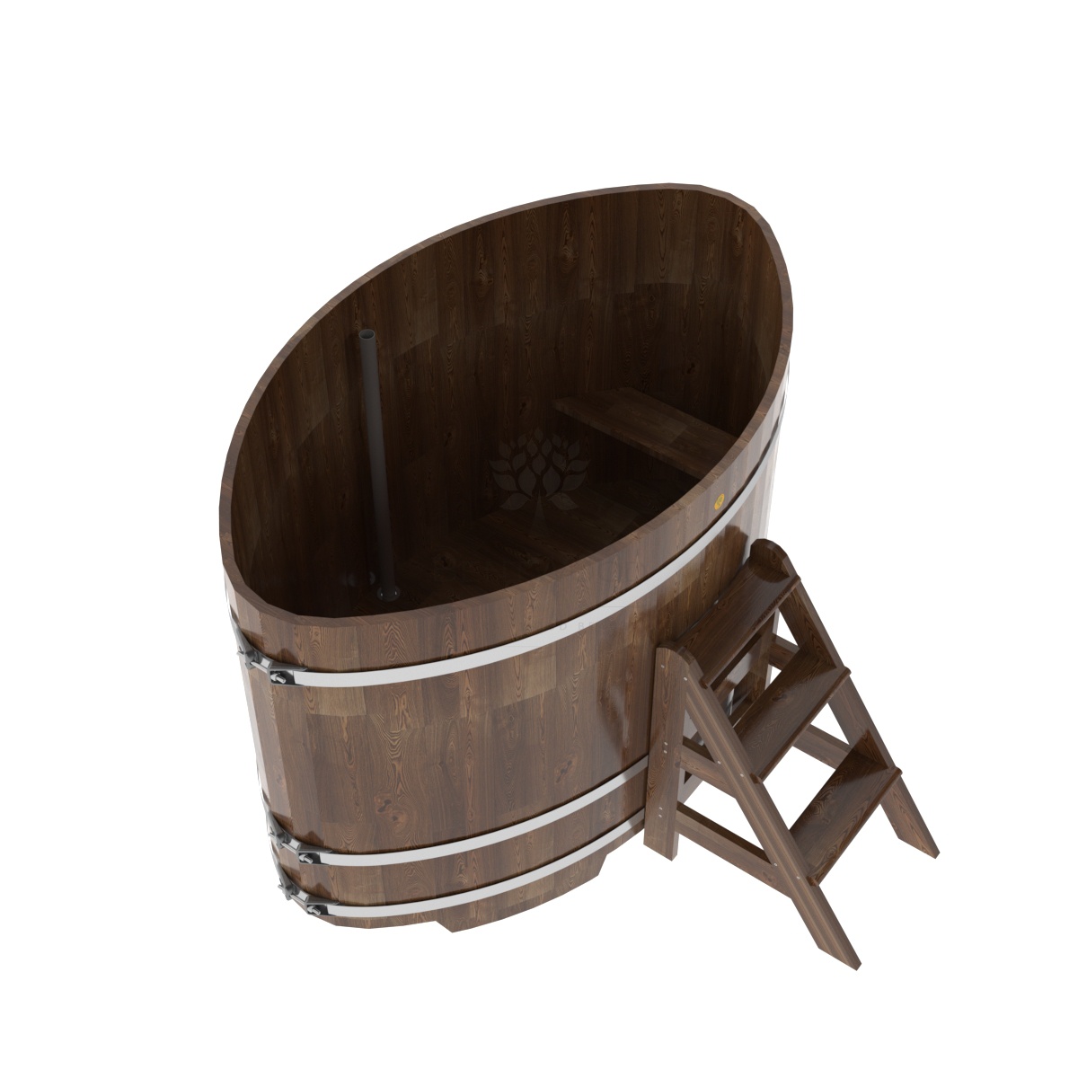 1551 Купель овальная из сращенных ламелей лиственницы 1,15х1,83х1,2 морёная Alyarus  - Вид №1