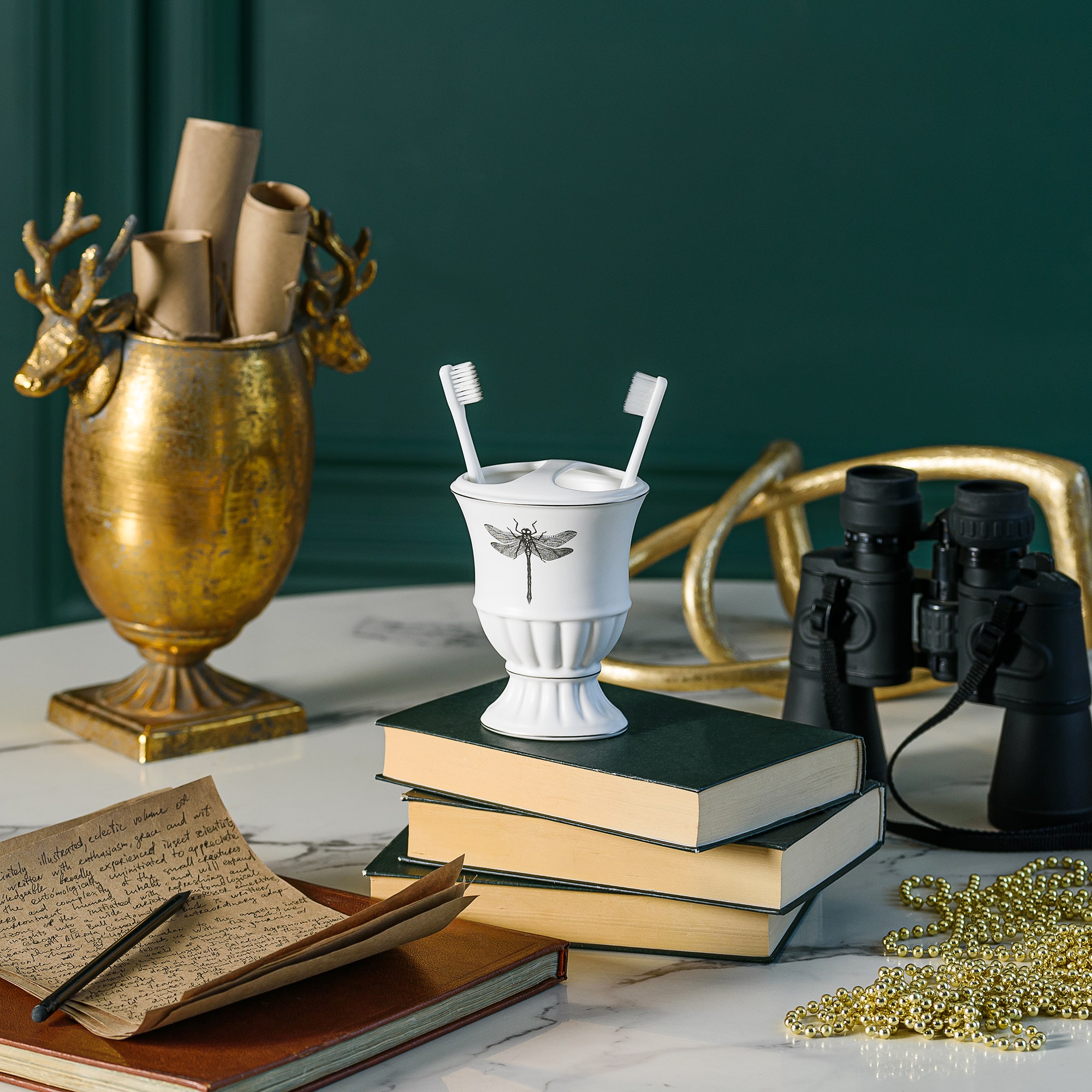 89097072 Стакан для зубных щеток с разделителем керамика цвет белый Buzz Fauna Santreyd  - Вид №4