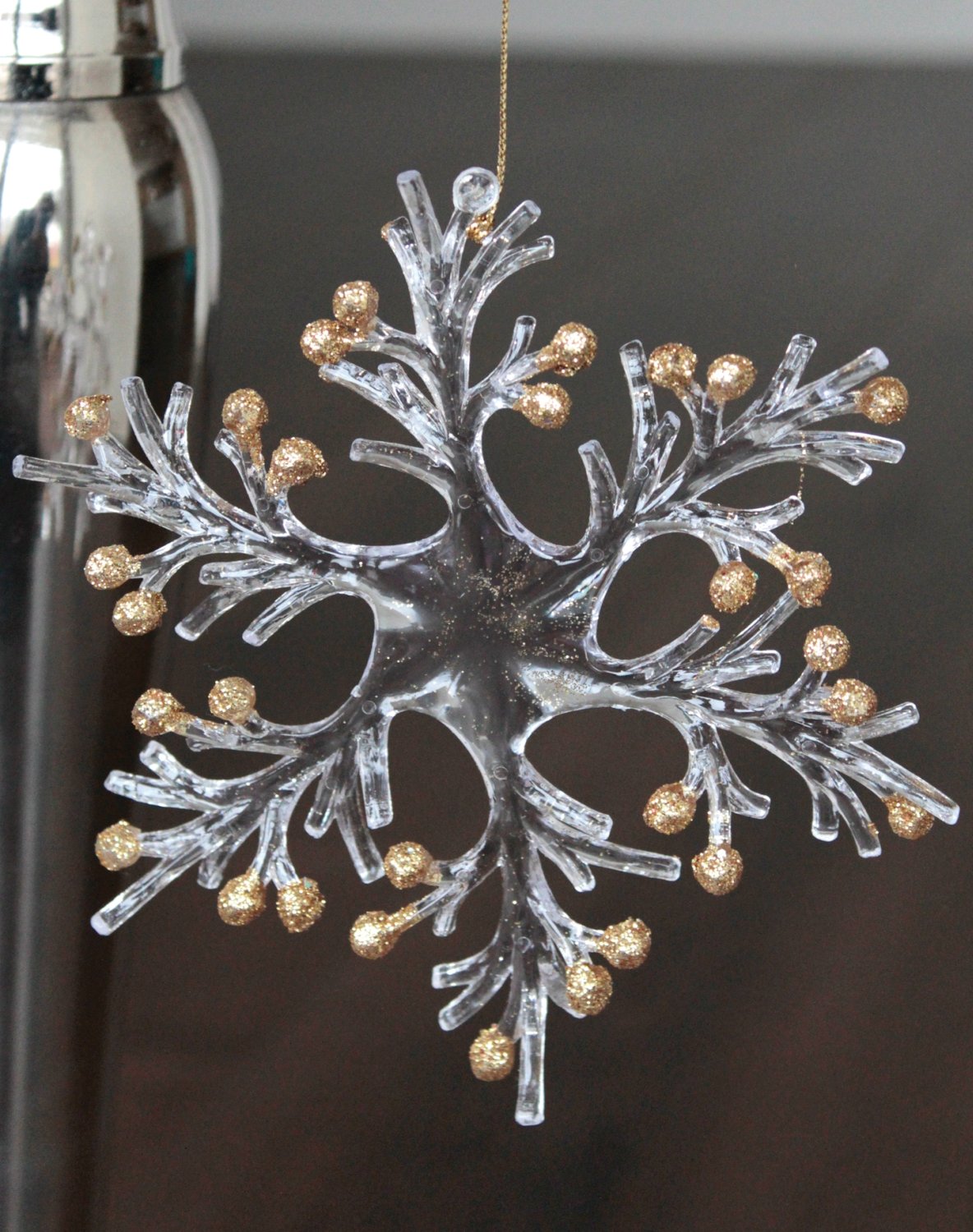 1318 331 a3 Орнамент снежинка, акрил, с глиттером, Ø 15 см, золото H-andreas  - Вид №1