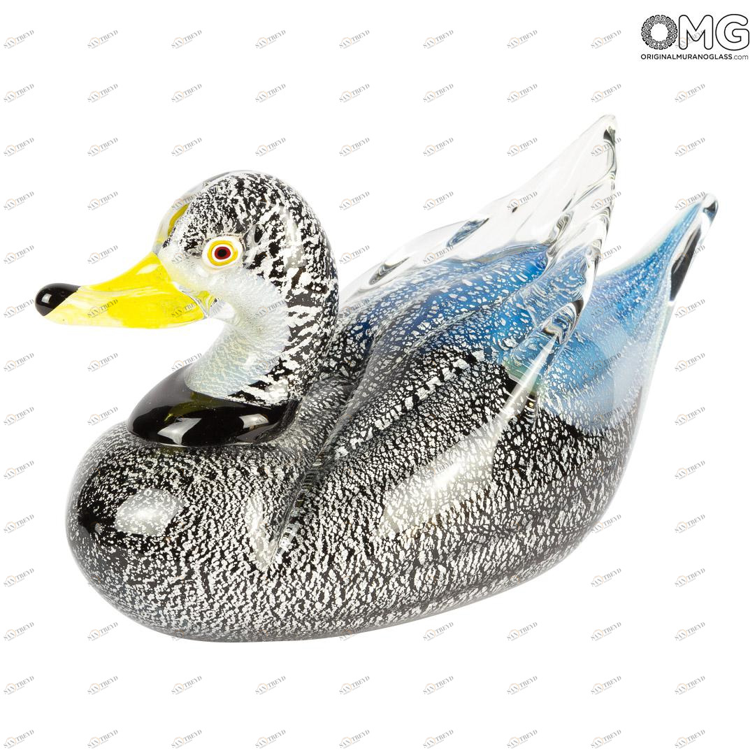 2853 ORIGINALMURANOGLASS Скульптура Венецианская серебрянная утка - муранское стекло OMG 17 см 