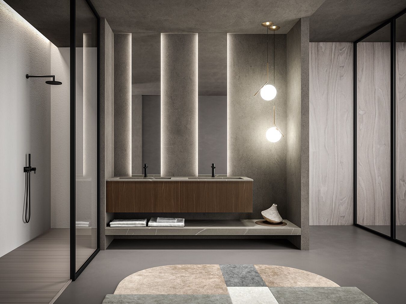 Двойной подвесной туалетный столик с зеркалом BMT Dfly ARCH-00006182