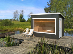 Деревянная сауна на открытом воздухе