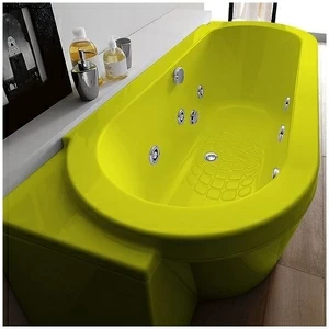 Ванна Gruppo treesse Playa V818B-DX-Z жёлтая с гидромассажем и дезинфекцией овальная угловая пристенная правая