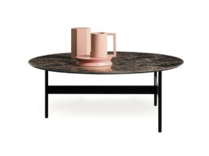 Круглый стеклянный журнальный столик с мраморным эффектом