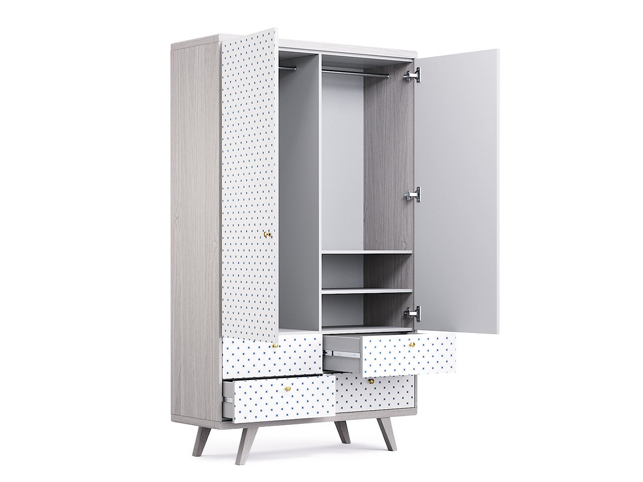 Шкаф распашной двухдверный с ящиками беленый дуб с принтом Thimon №2 THE IDEA  210440 Белый  - Вид №2