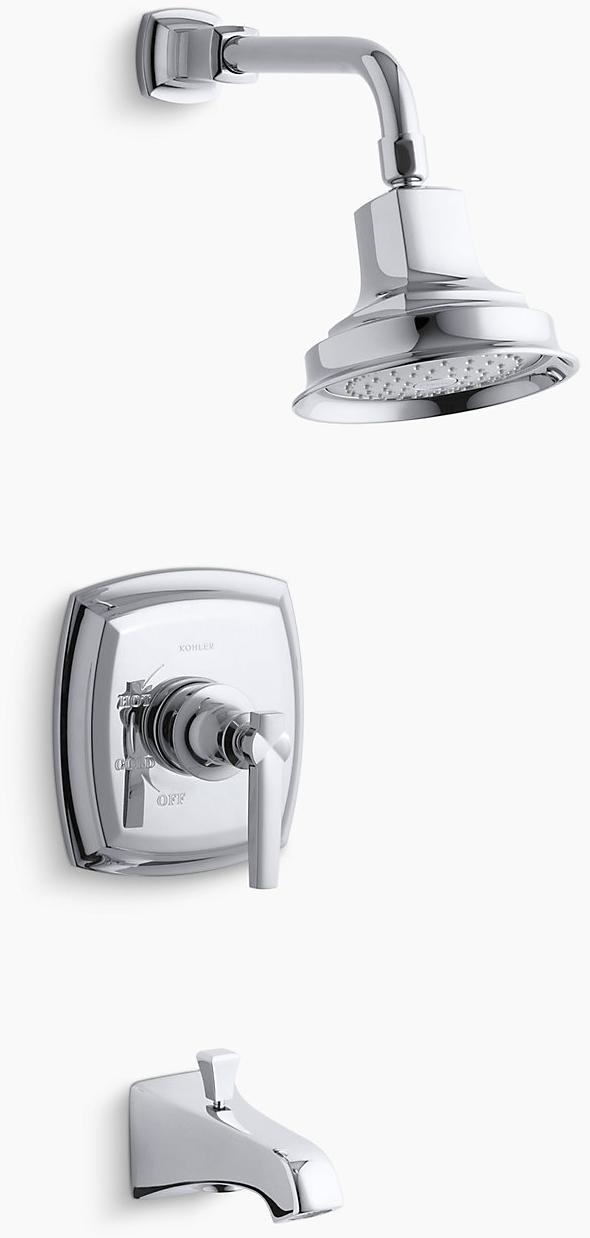 KOHLER Комплект Margaux Rite-Temp для ванны и душа с рычажной ручкой и изливом NPT, клапан в комплект не входит K-TS16225-4-BN  - Вид №1