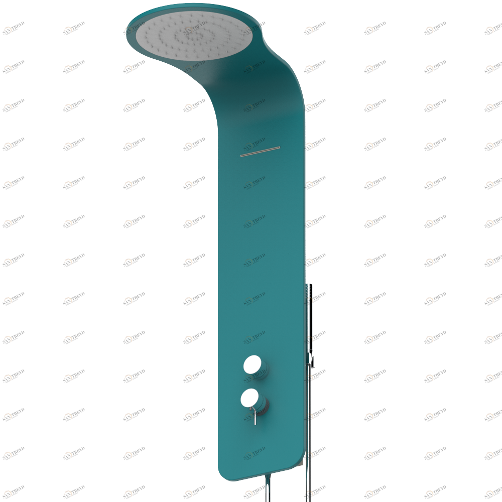 D6A-6531BBL Настенный термостатический смеситель с душевой лейкой Ø 300 мм, каскадным изливом, белым шлангом и ручным душем с системой Easyclean — корпус матового синего цвета Thg-paris Smith Хром D6A 6531BBL  A02 CAT.A
