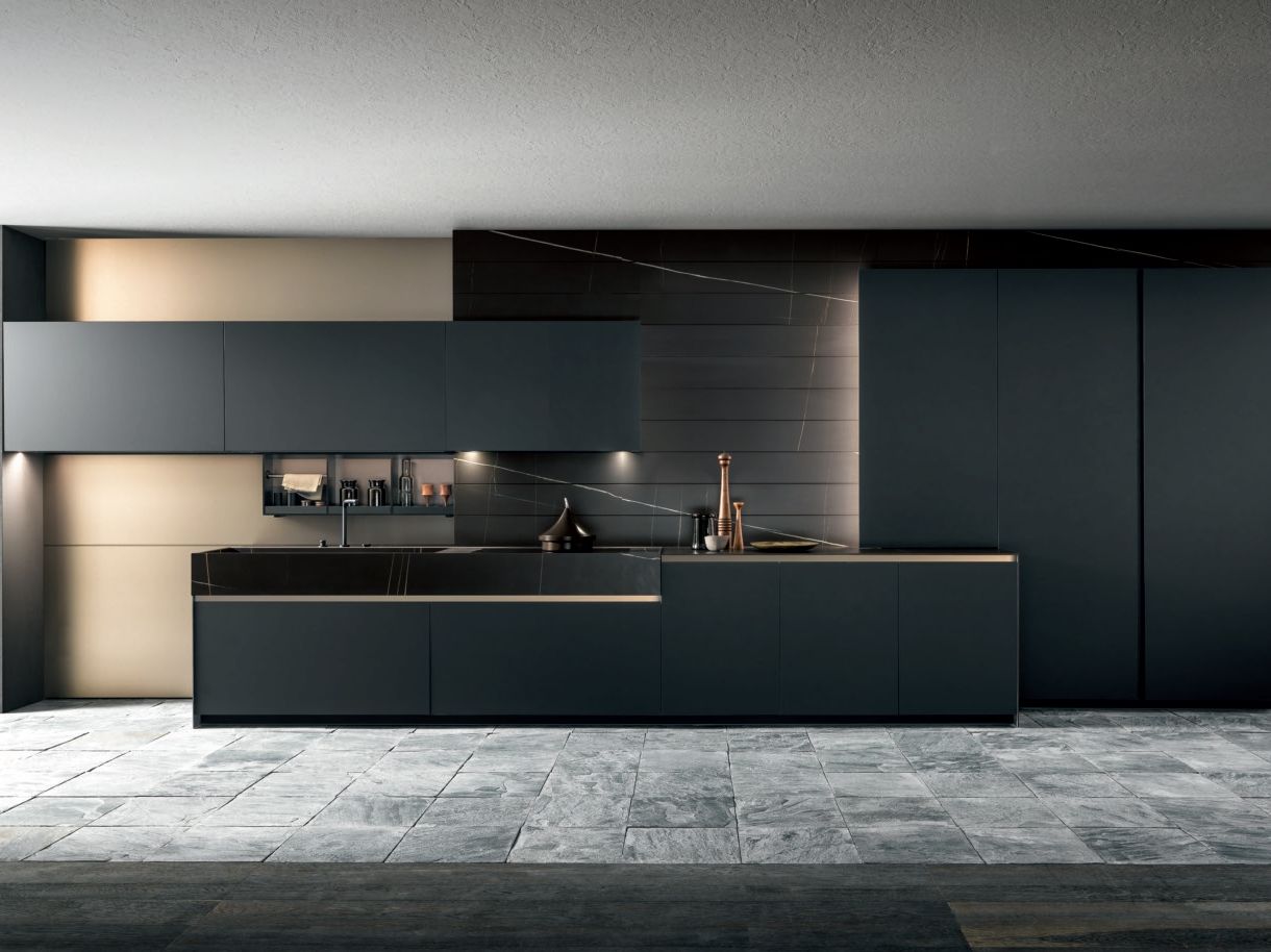 Линейная кухня из керамогранита без ручек MODULNOVA Skill ARCH-00039841