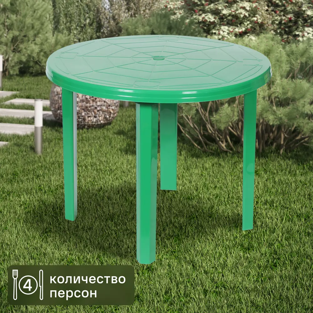 14799221 Стол садовый круглый 85.5x85.5x71.5 см пластик зеленый STLM-0005119