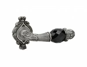 0R7141.N00.71 Набор дверных ручек на розах с черными кристаллами swarovski Античное серебро