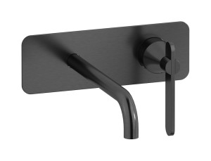 Встроенный в стену смеситель для раковины на 2 отверстия с длинным изливом в комплекте с донным клапаном WE ARE IB ol299is Brushed Black Chrome Soho