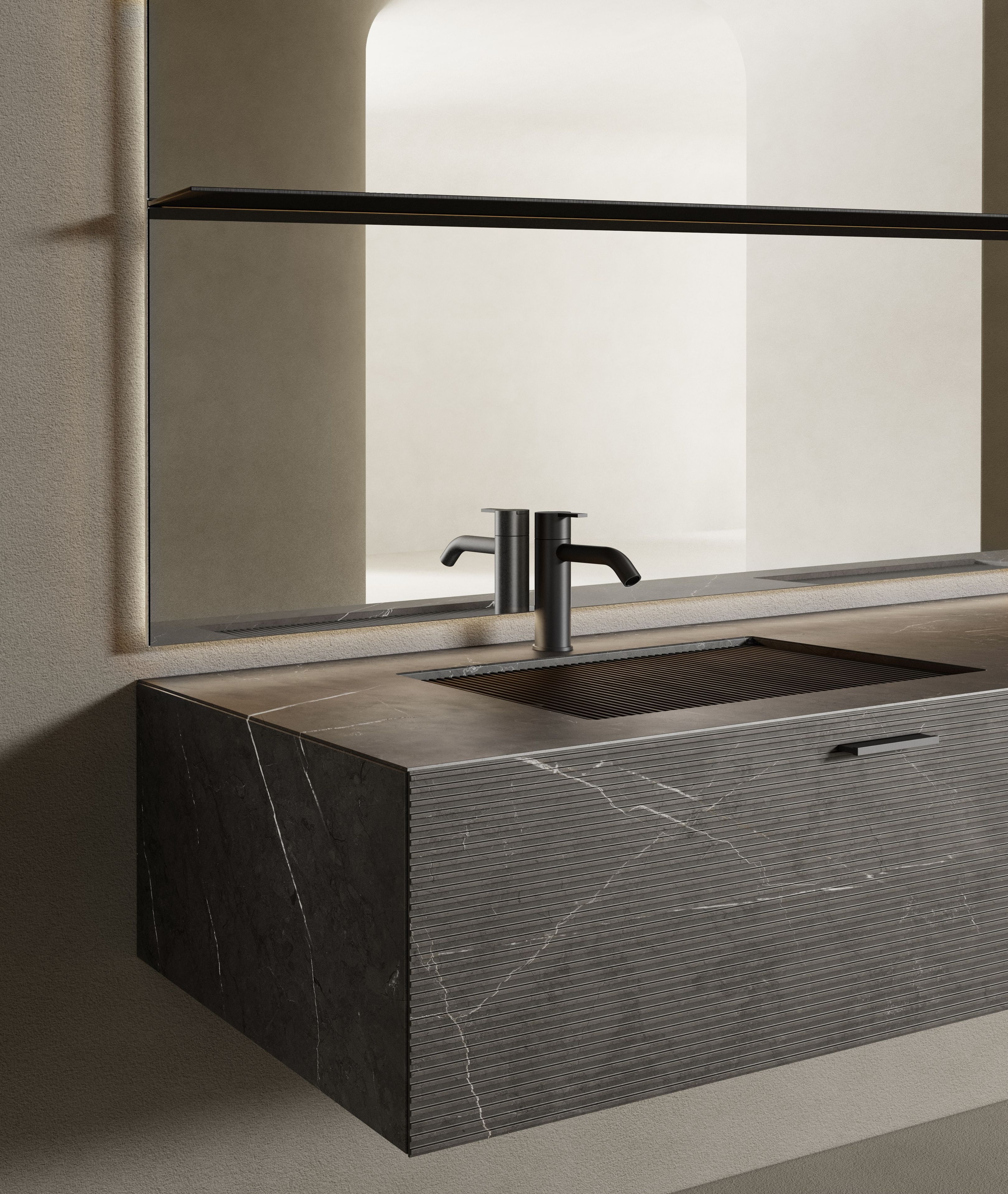 Мраморный подвесной двойной умывальник с ящиками Inbani решетки ARCH-00096366 - Вид №3