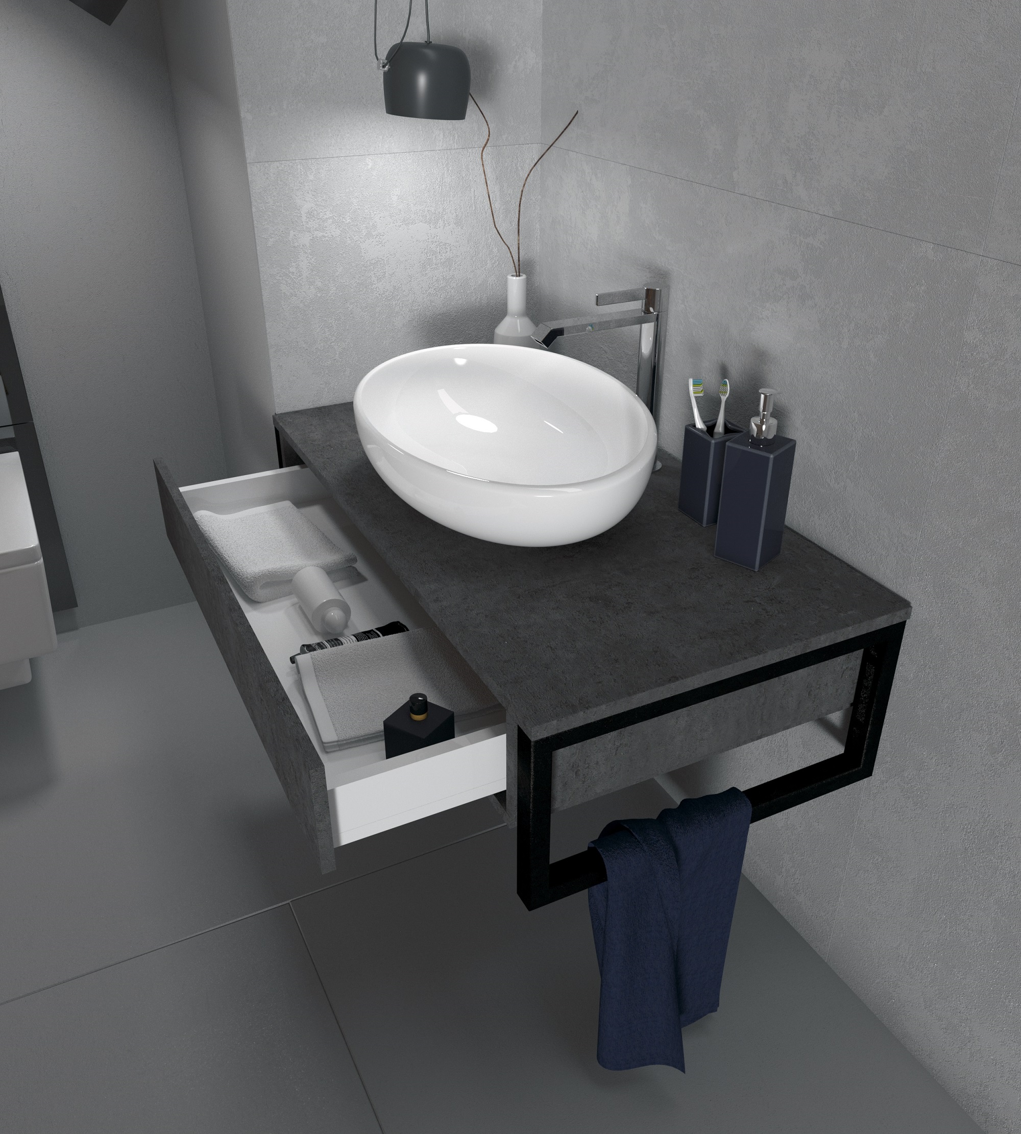 У85849 Тумба GRUNGE LOFT 90П 1в.я Бетон темно-серый 1 Marka GRUNGE LOFT  - Вид №2