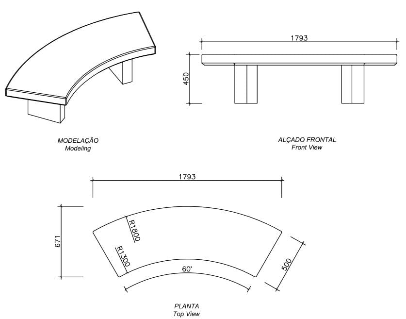 Изогнутая бетонная скамья без спинки amop Токио ARCH-00061330 - Вид №1