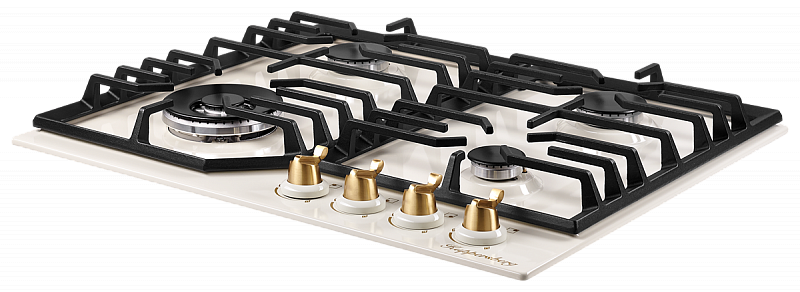 FS 603 C Bronze Газ, варочная поверхность 45х610х510 мм, ниша для встраивания 560 х 480 мм, классический стиль, 4 конфорки, электроподжиг, газ-контроль, чугунные решетки, цвет фурнитуры: бронза, цвет: бежевый Kuppersberg Santreyd  - Вид №1