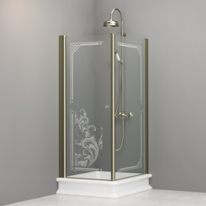 9144N1 Душевая кабина DX с распашной дверью и фиксированной боковой частью для душевого поддона 80x96 SX открывание со стороны 96, цвет Золотистый Kerasan RETRO Италия