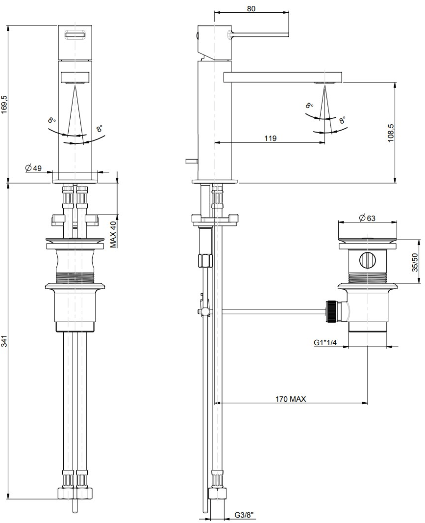 Rubinetterie Frattini Смеситель для раковины, однорычажный, со сливом Constellation sun-id-1357654 - Вид №1