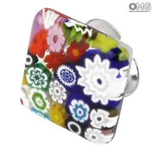 3495 ORIGINALMURANOGLASS Кольцо Эстер - миллефиори - муранское стекло Original Murano Glass OMG 4 см