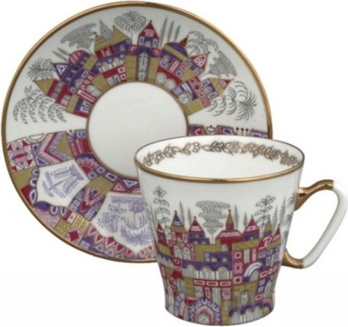 82173 Императорский фарфоровый завод Чашка с блюдцем "Дворцы" "Чёрный кофе" Фарфор костяной 