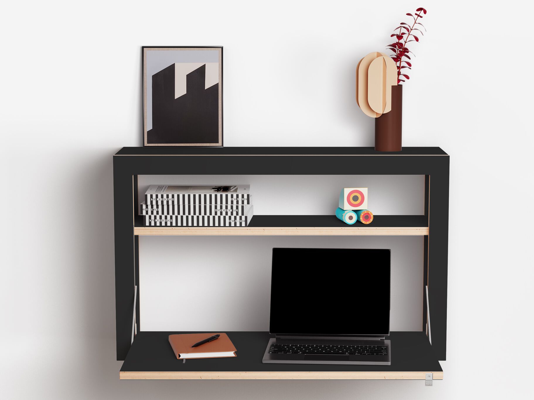 Фанерный подвесной письменный стол с откидными дверцами AMBIVALENZ Fläpps Box 80x50x20 ARCH-00116510