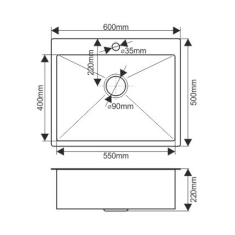 Мойка H6050B MELANA ProfLine 3,0/220 ГРАФИТ врезная прямоугольная с коландером H6050B H6050B графит - Вид №1
