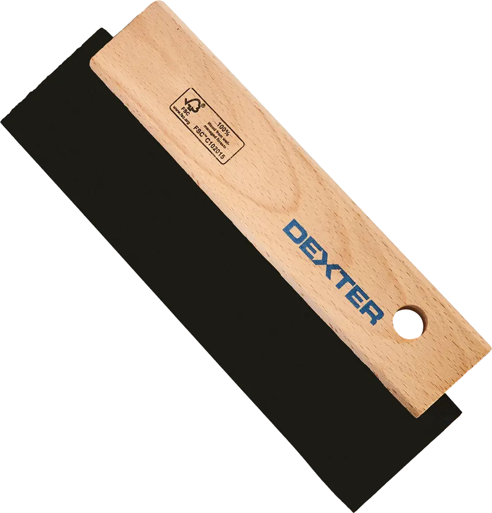 Резиновый шпатель Dexter для плитки и обоев с деревянной ручкой 195 мм 89124130