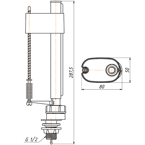 Арматура Ани Пласт с нижней подводкой 1/2 кнопка хром эконом WC6550М WC6550М 14146 - Вид №1