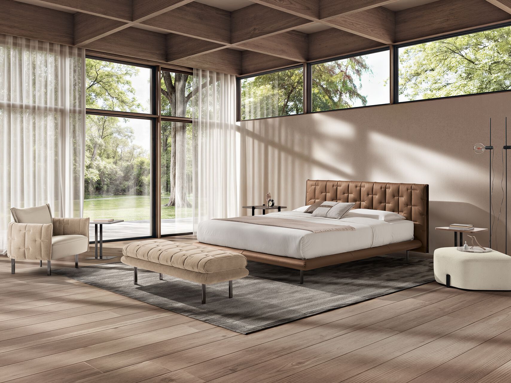 Кожаная двуспальная кровать с мягким изголовьем Max Divani Muzzle ARCH-00062477 - Вид №4