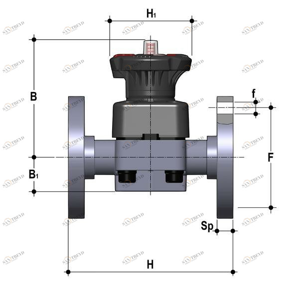SANIT 121882080020 Мембранный клапан DK DIALOCK®, PVC-U, фиксированный фланец 