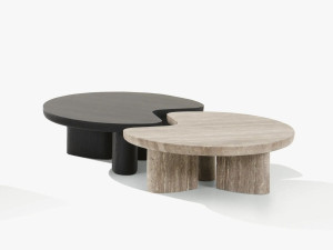 Круглый журнальный столик из дерева и травертина
