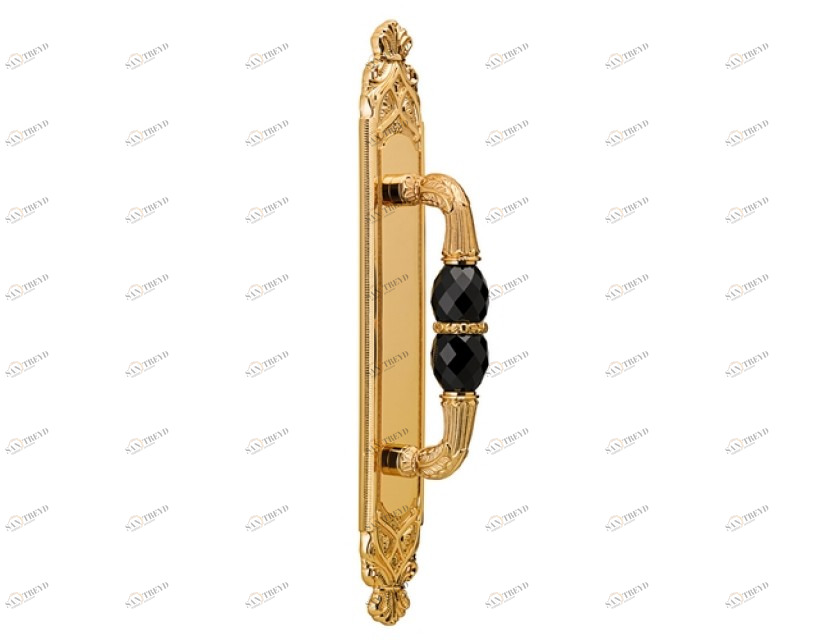 0M3405.SN0.44 Ручка дверная на тарелке с черными кристаллами swarovski Мат античная латунь Mestre 