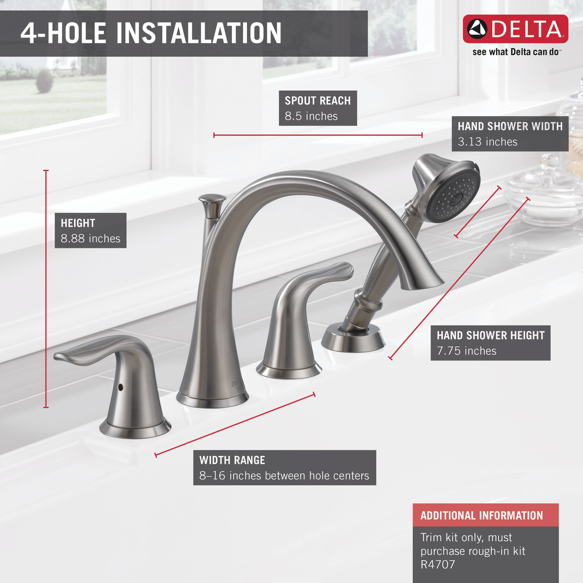 T4738-SS Римская ванна с ручным душем Delta Faucet Lahara Нержавеющая сталь  - Вид №2