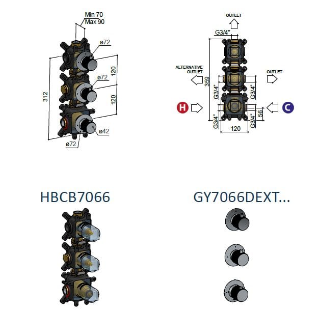 Латунный термостатический смеситель для душа Hotbath Guy ARCH-00061811 - Вид №2