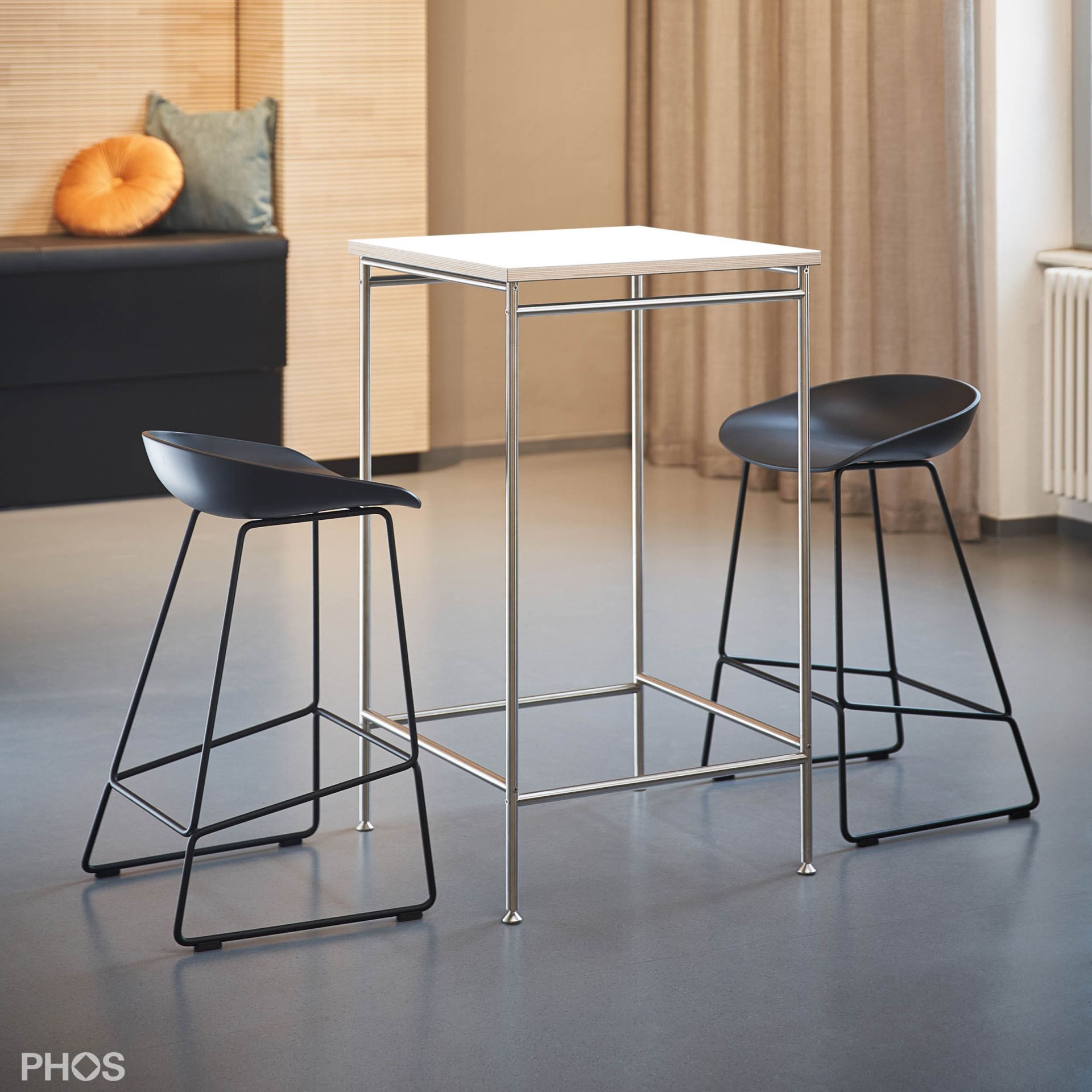 KATI-T1-60x60-MW Стол Karlsruhe - барный стол t1 с белой столешницей - 60 x 60 x 105 см. PHOS 