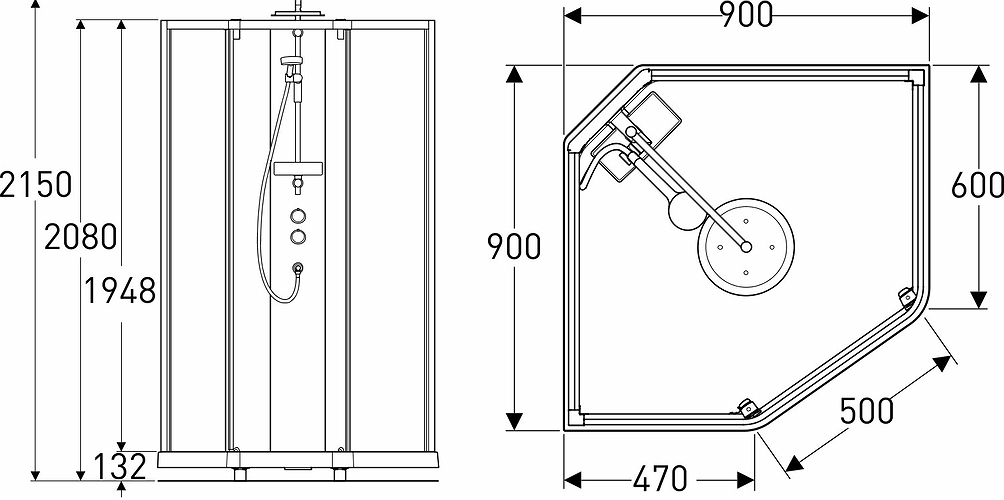 558.905.00.1 IDO Showerama 10-5 900x900 Pentagon Comfort, душевая кабина IDO Showerama в сборе Comfort пятиугольная, белые профили / прозрачное стекло / матовое стекло сзади, 900X900 мм  - Вид №1