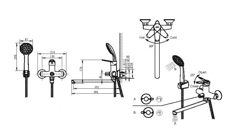 Смеситель для ванны длинный излив EMERALDA F6135147CP-LB-RUS bravat  - Вид №1