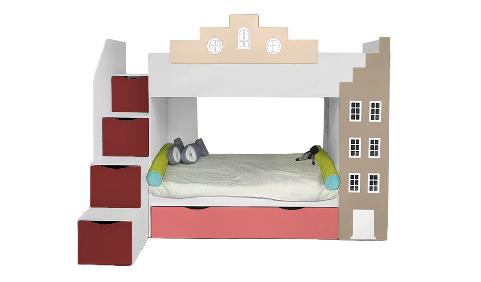 Кровать детская двухъярусная с дополнительным спальным местом левая "Амстердам" МАНДАРИН АМСТЕРДАМ 179535 Белый;розовый Santreyd  - Вид №5