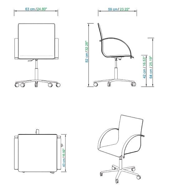 Кожаный регулируемый по высоте офисный стул с подлокотниками ROCHE BOBOIS IBIZA ARCH-00125000 - Вид №2