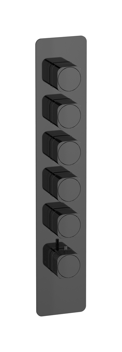 External part of thermostatic 5 ways, square plate, vertical, Coral handle WE ARE IB eua516cfneo_2 Black Chrome Aqua