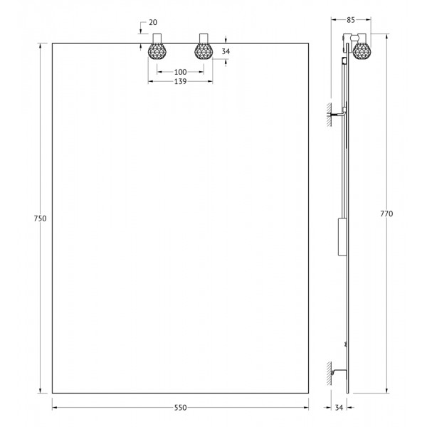 Зеркало со светильниками (55х75 см) ELLUX (Чехия) CRY-B2 0206 sun-id-561521 - Вид №2